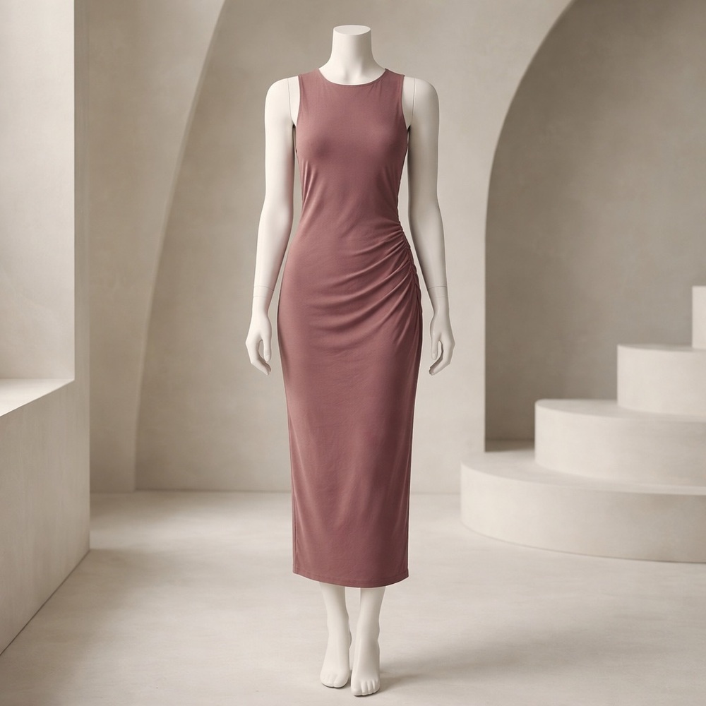 Savvi Sleeveless Midi Dress in Mauve